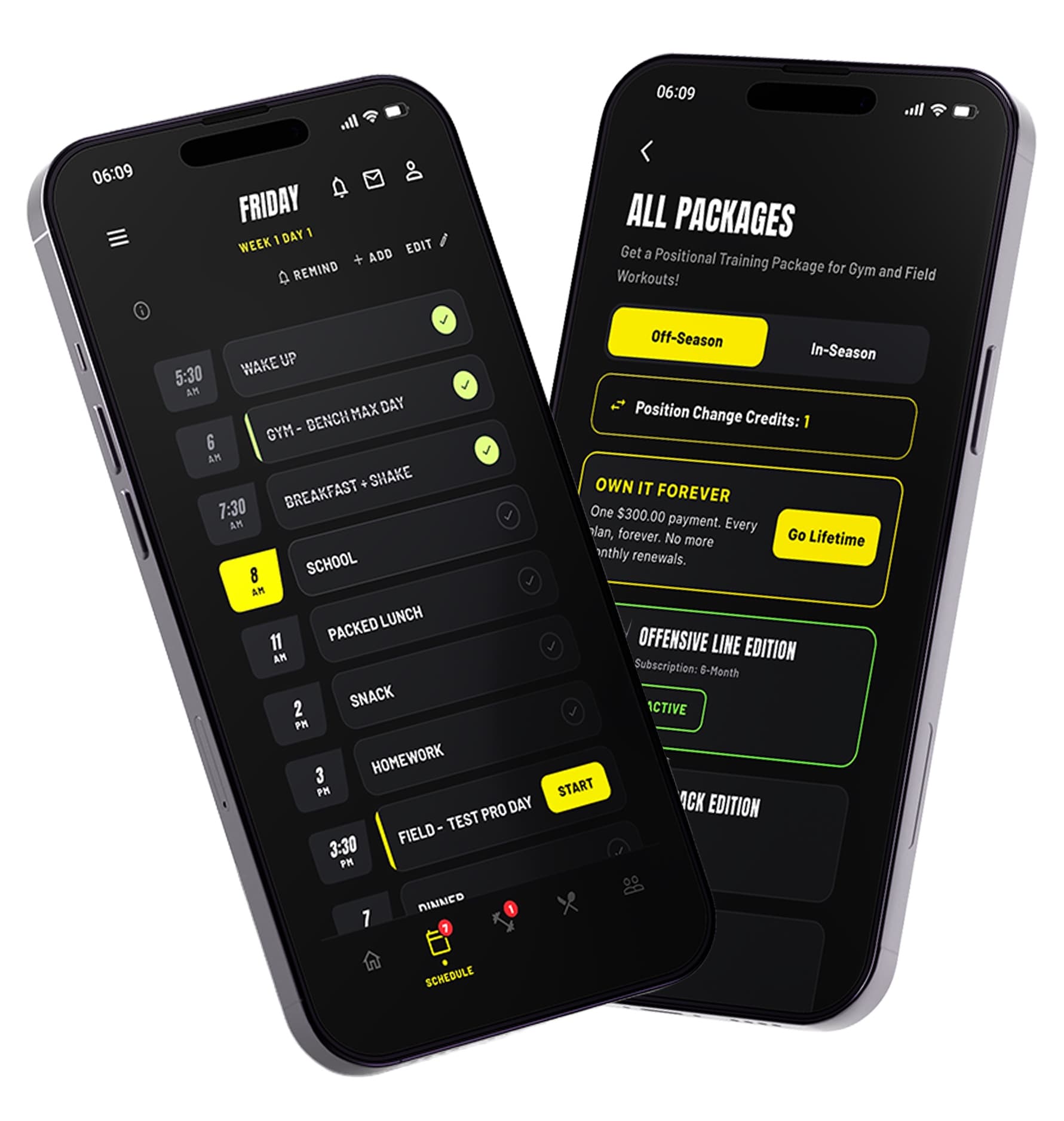 Custom schedule and position training packages